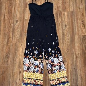 Women’s Black Floral Strapless Jumpsuit